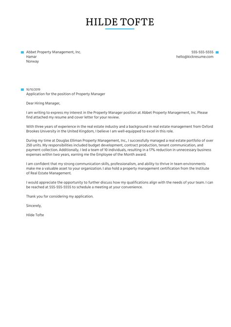 Real estate project manager cover letter example