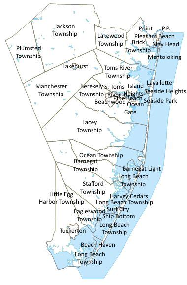 Ocean County New Jersey Town Map Ocean County Town Map New Jersey
