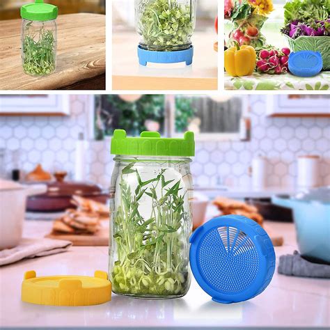 Plastic Sprouting Lids 6pcs Wide Mouth Mason Jars Filter Sprouting Jar