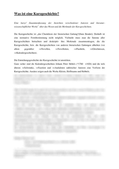 Was Ist Eine Kurzgeschichte Merkmale Von Kurzgeschichten Handout Zu Referat