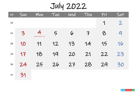 July 2022 Calendar Free Printable Calendar Templates July Calendar