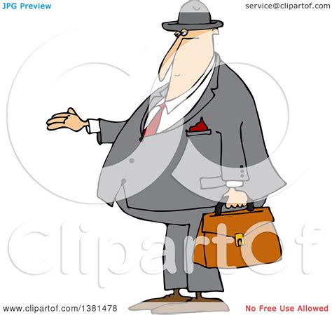 Clipart Of A Cartoon Chubby White Debt Collector Or Businessman Holding