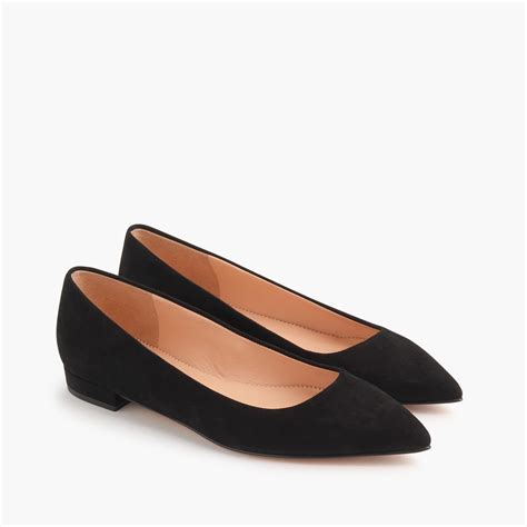 J Crew Pointed Toe Flats In Suede In Black Lyst