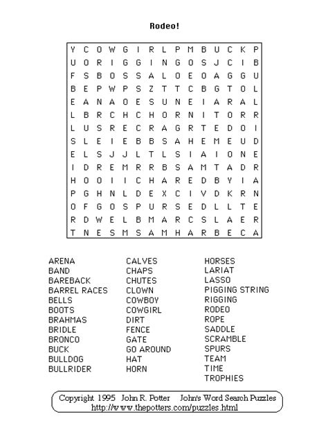 Johns Word Search Puzzles Rodeo