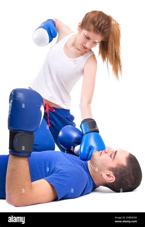 Boxing Knockout Girl Knocked Out Man Stock Photo Alamy