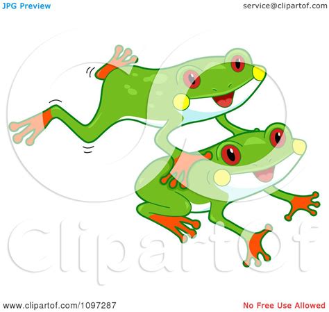 Clipart Two Cute Red Eyed Tree Frogs Leaping Royalty Free Vector