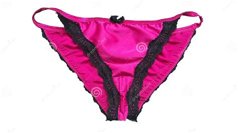 Pink And Black Worn Women S Panties Close Up On A White Background