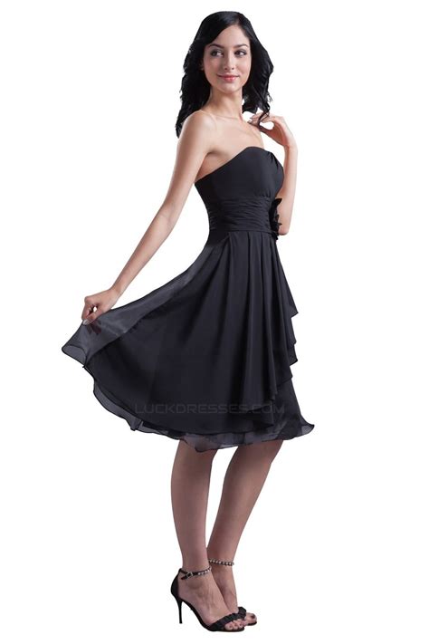 And, for the bride that can't part with a long gown, short frocks are fabulous for evening dancing or for making a run to the getaway car at the end of the night. A-Line Strapless Short Black Chiffon Bridesmaid Dresses ...