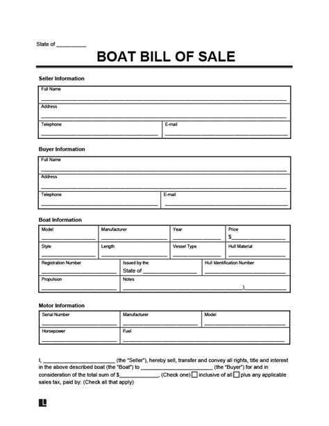 Free Boat Bill Of Sale Template Printable Templates