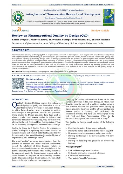 Pdf Review On Pharmaceutical Quality By Design Qbd