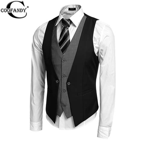 Coofandy Formal Waistcoat Suit Causal Slim Wear Male Single Breasted Button Down Patchwork Slim