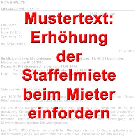 Mietvertrag für gewerblich genutzte objekte sie Mustertext: Staffelmieterhöhung beim Mieter anfordern ...