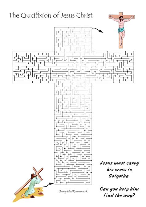 Easter Cross Shaped Maze Bible Worksheet For Sunday School Easter