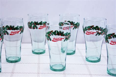 Vintage Coca Cola Christmas Glasses By Libbey Glass Set Of 7 Holiday Coke Glasses Made In The