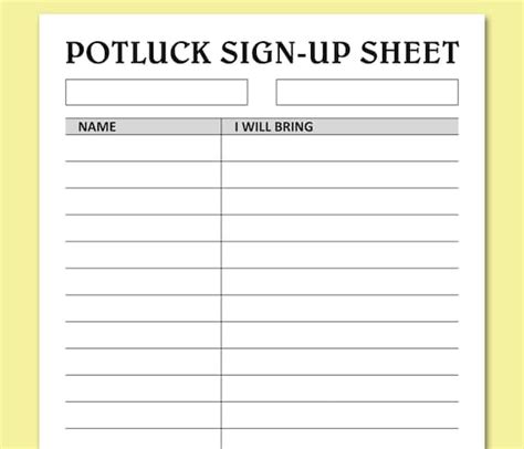 Potluck Sign Up Sheet Printable Holidays Events Potluck Etsy