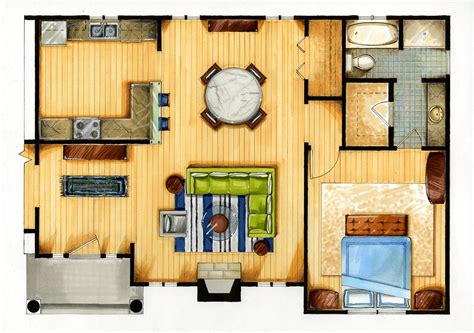 Floor plans are useful to help design furniture layout, wiring systems, and much more. Marker and Colored Pencil Drawing: Apartment Floor Plan on Behance