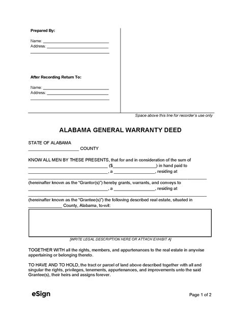 Free Alabama General Warranty Deed Form Pdf Word