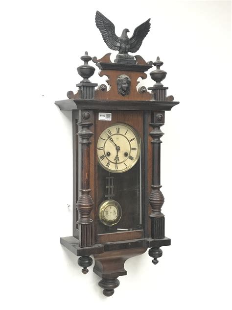 Late 19th Century Walnut Cased Vienna Style Wall Clock With Eagle And