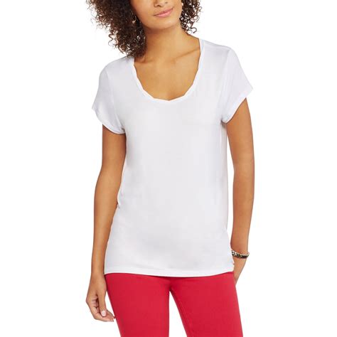 Women S Short Sleeve Scoopneck T Shirt With Twisted Detail Neckline