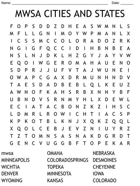 Mwsa Cities And States Word Search Wordmint