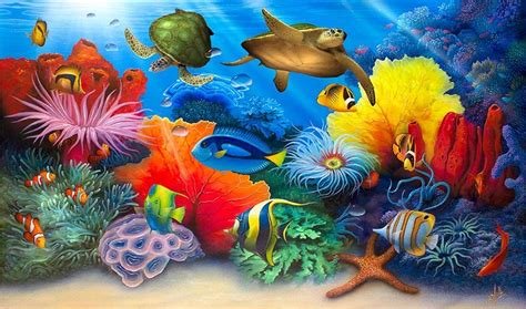 Turtles Underwater Painting Fish Painting Dolphin Painting