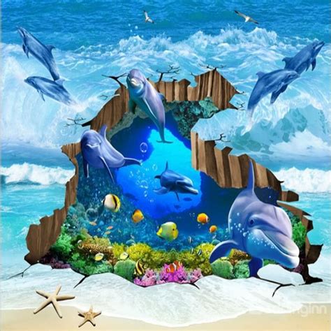 Delicate Jumping Dolphins From Ocean Home Decorative Waterproof 3d
