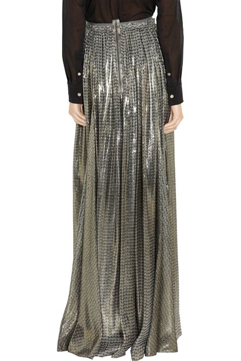 Lanvin Printed Silk Blend Lamé Maxi Skirt In Metallic Lyst
