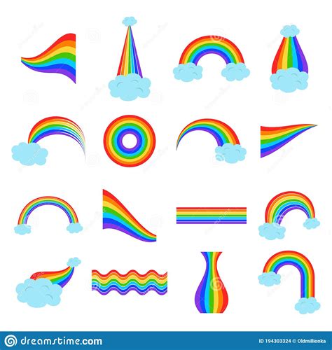 Set Of Rainbows With Clouds Stock Vector Illustration Of Light