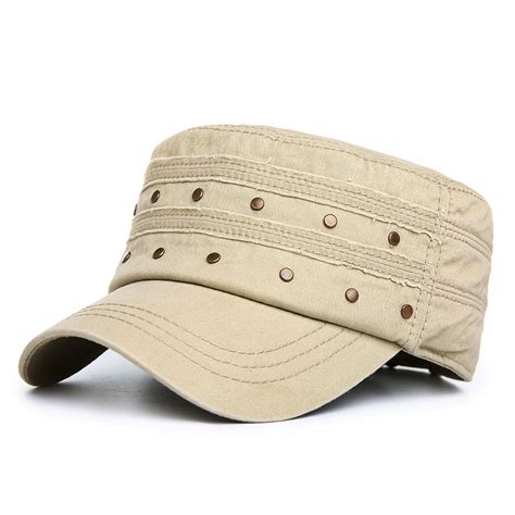 Mens Cotton Adjustable Military Army Cadet Cap Outdoor Sunscreen Flat