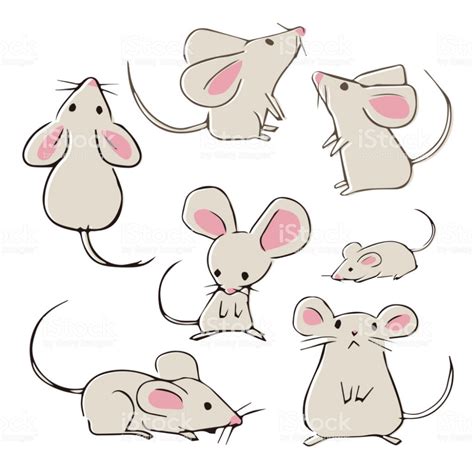 Cute Hand Drawn Mouses With Different Poses On White Background