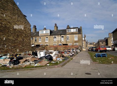 Dirty Run Down Street Near A Big Area Of Rubbish Bradford Stock Photo
