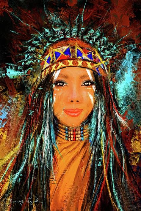 Colorful Native American Woman Painting By Lourry Legarde
