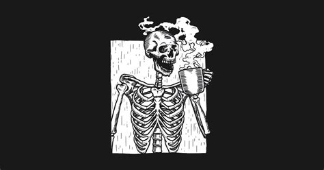 Halloween Coffee Drinking Skeleton Skull Halloween Coffee Drinking