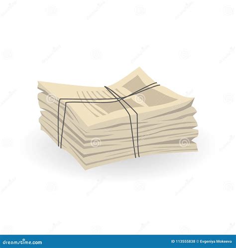 Set Of Pile Newspapers Bound With String Vector Illustration Isolated