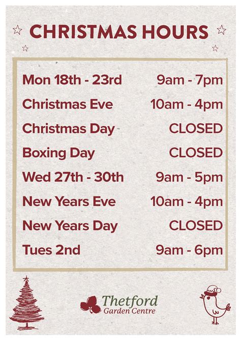 Christmas Opening Hours 2023 Thetford Garden Centre