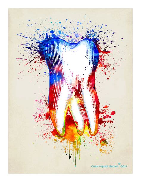 Dentist T Watercolor Tooth 85x11 Dental Print Dental