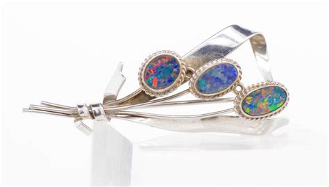 Vintage Australian Opal Triplet 10ct White Gold Brooch Brooches