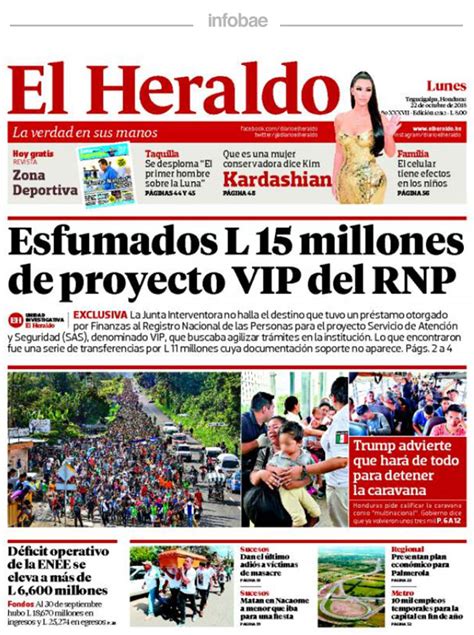 El Heraldo Honduras Lunes 22 De Octubre De 2018 Infobae