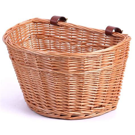 Vintiquewise Wicker Front Bike Basket With Faux Leather Straps Qi003420