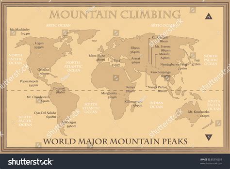 World Map Major Mountain Peaks Vector De Stock Libre De Regalías