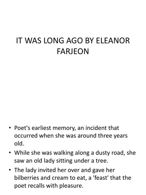 It Was Long Ago By Eleanor Farjeon Pdf Poetry