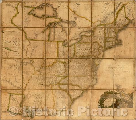 Historic Map Map Of The United States Of America 1816 Thomas Kense