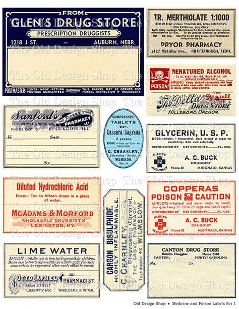 Printable Medical Pharmacy Vintage Poison Labels Set 1 Digital Etsy