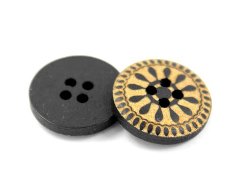 Wooden Buttons Fancy Pattern Black Wood Buttons 071 Inch Etsy