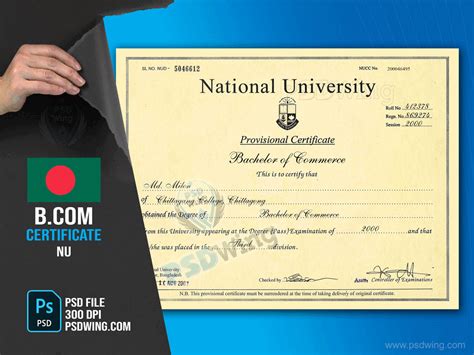Degree Certificate Nu 2000 Psd Template Bangladesh National
