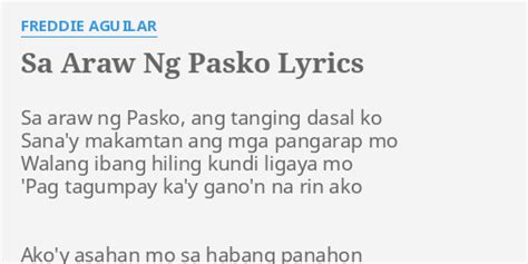Sa Araw Ng Pasko Lyrics By Freddie Aguilar Sa Araw Ng Pasko