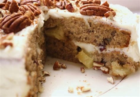 Ingredients include flour, sugar, salt, vegetable oil, ripe banana, pineapple, cinnamon, pecans, vanilla extract, eggs, and leavening agent. Easy Hummingbird Cake - Recipe - The Answer Is Cake