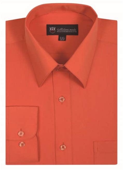 Mens Plain Solid Orange Color Traditional Dress Shirt
