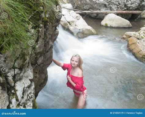 Blonde Near Waterfall Stock Image Image Of Nice Blonde 21054179