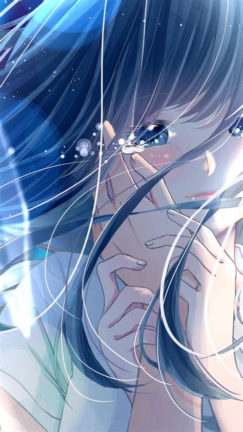 Wallpaper Tears Anime Girl Long Hair Hands Crying Romance